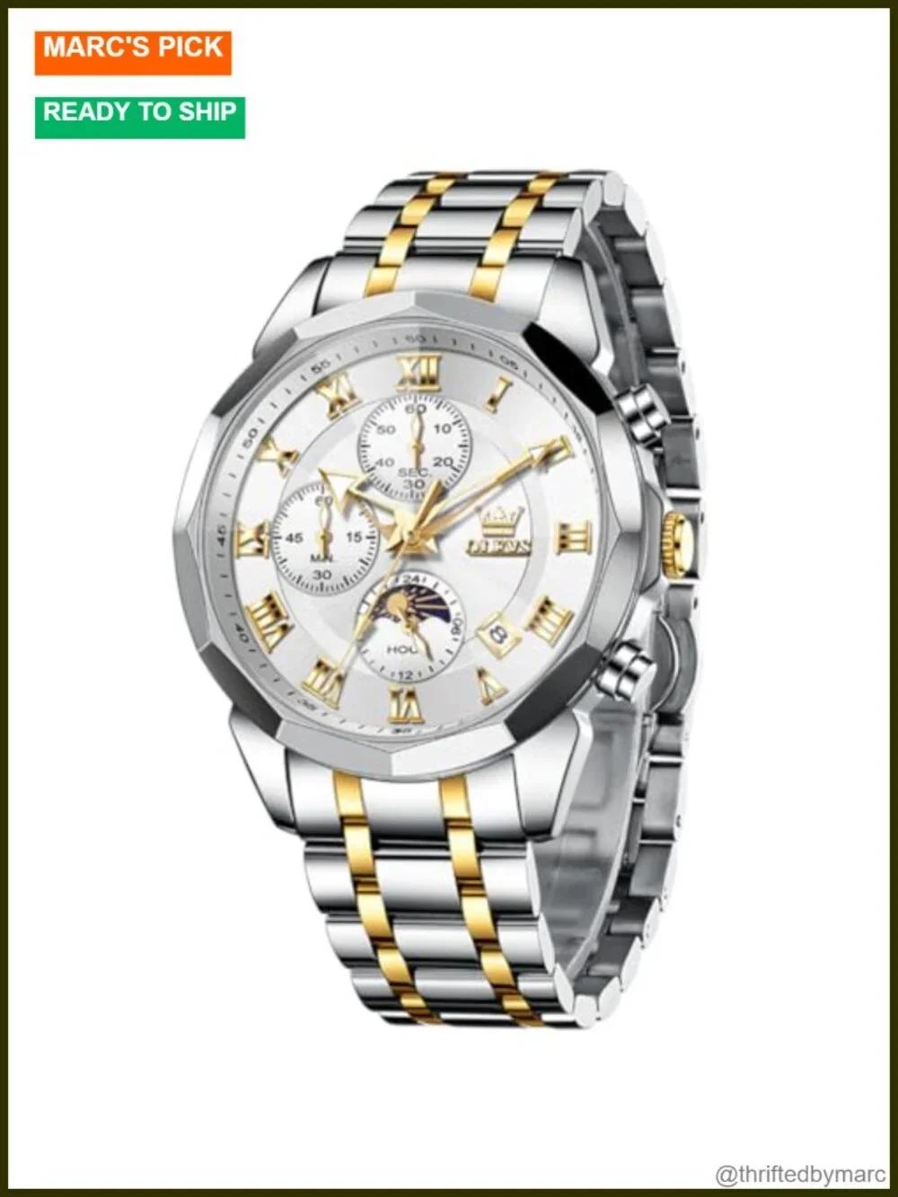 Men's Chronograph Multi-Function Waterproof Dress Stainless Steel Analog Quartz